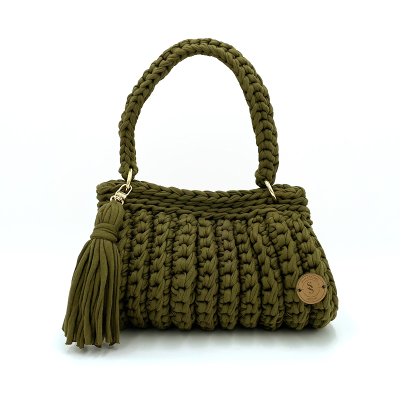 Barrel bag with Crochet Handle- Olive Green - SILVA STITCHES CROCHET