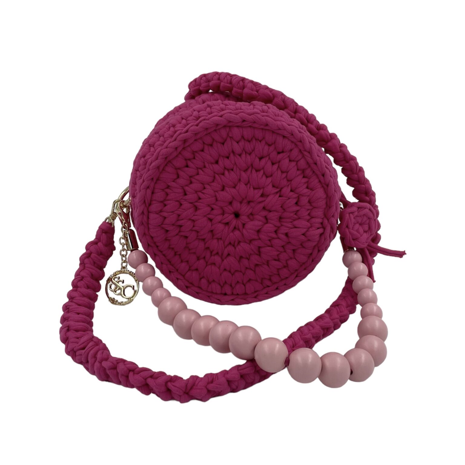 Beautiful Handmade Crossbody Bag with Pink Crochet Flower.
