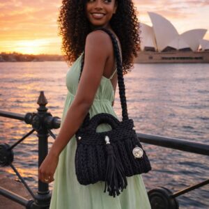 Black Crochet Barrel Bag