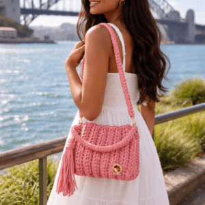 Lana Pink Crochet Baguette Bag
