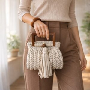 Nude Crochet Barrel Bag