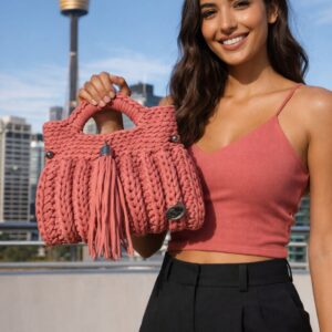 Pink Salmon Crochet Barrel Bag